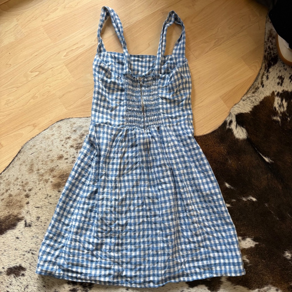 REFORMATION Brigitte linen dress Mini Gingham Blue Size 0 - Picture 7 of 9
